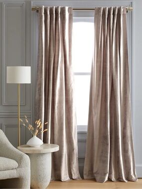 NWT QUINCE 1 48x84 Luster Velvet Curtain Silver 9791